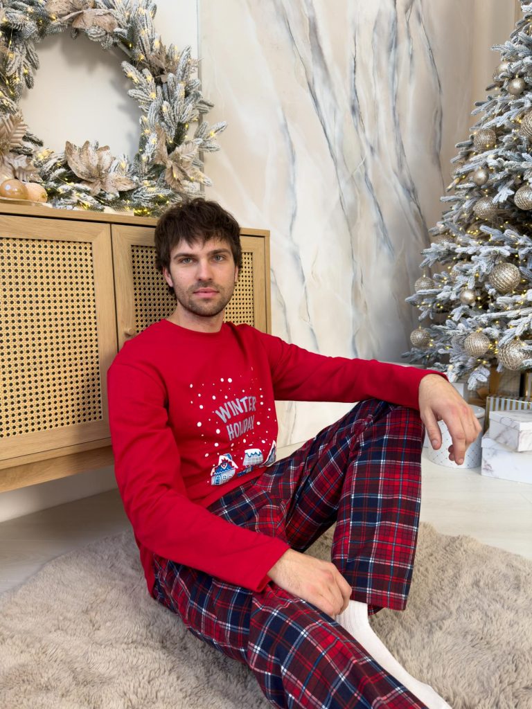 Як обрати та з чим носити Піжама чоловіча новорічна тепла Winter Holiday, червоно-синій